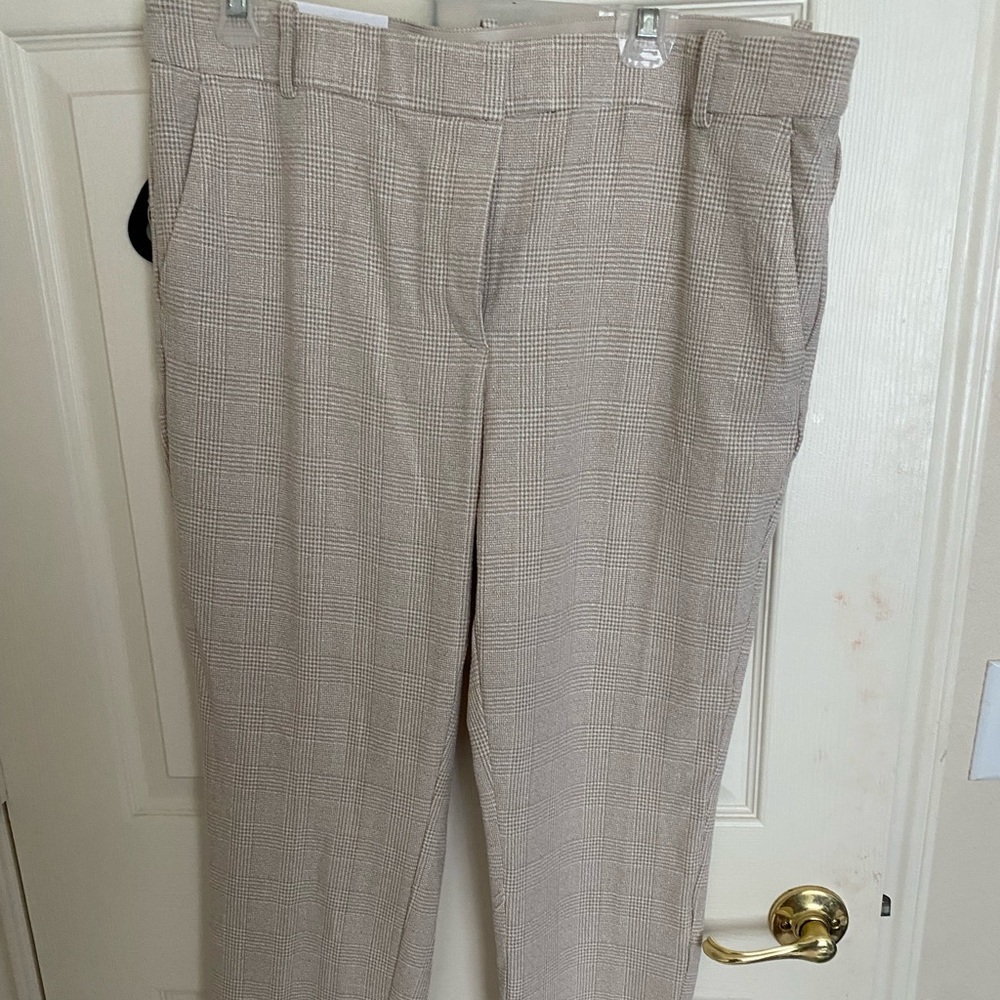 Taupe herringbone print slight crop taper leg pant
